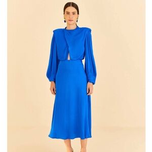Farm Rio Blue Shoulder Pads Maxi Dress